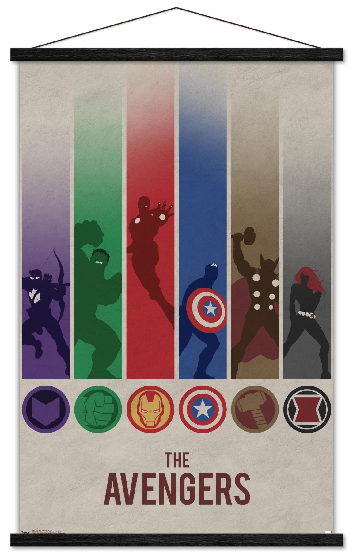 Trends International Wooden Magnetic Frame Marvel Comics-Avengers-Minimalist Logo Wall Poster, 22.375" x 34", Premium Print and Black Hanger Bundle