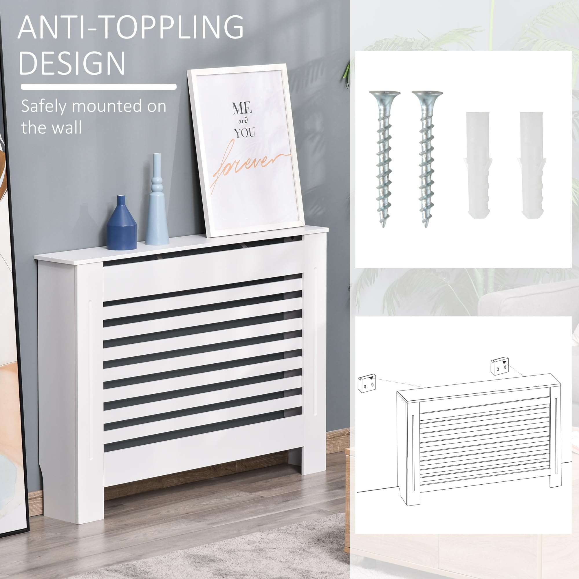 HOMCOM Cache-radiateur Couverture Radiateur 112L x 19l x 81H cm Blanc