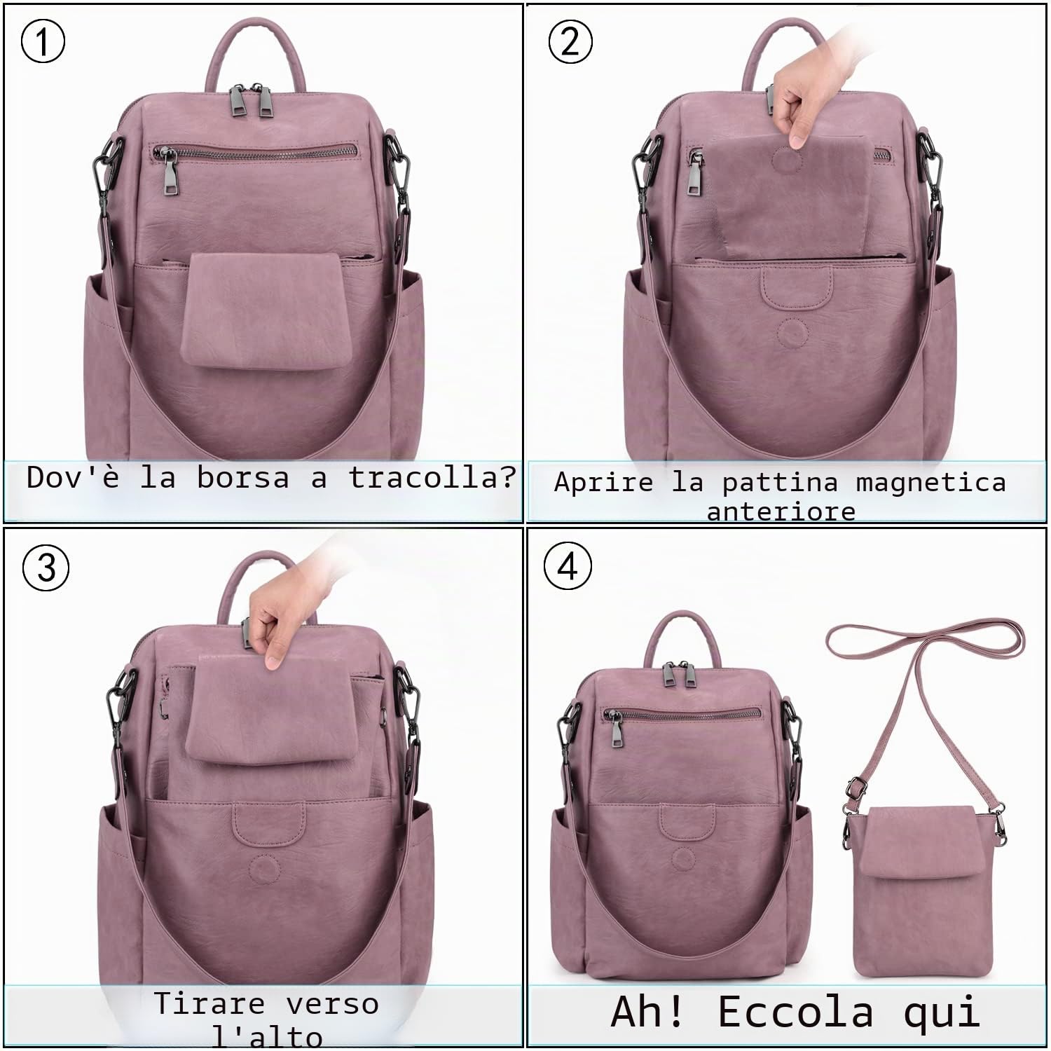 UTO Donna Zaino Scuola Nero + Piccola Borsa a Tracolla per Utilizzato Insieme o Separatamente fare la spesa o da viaggio Pelle Lavato Sintetica Nero