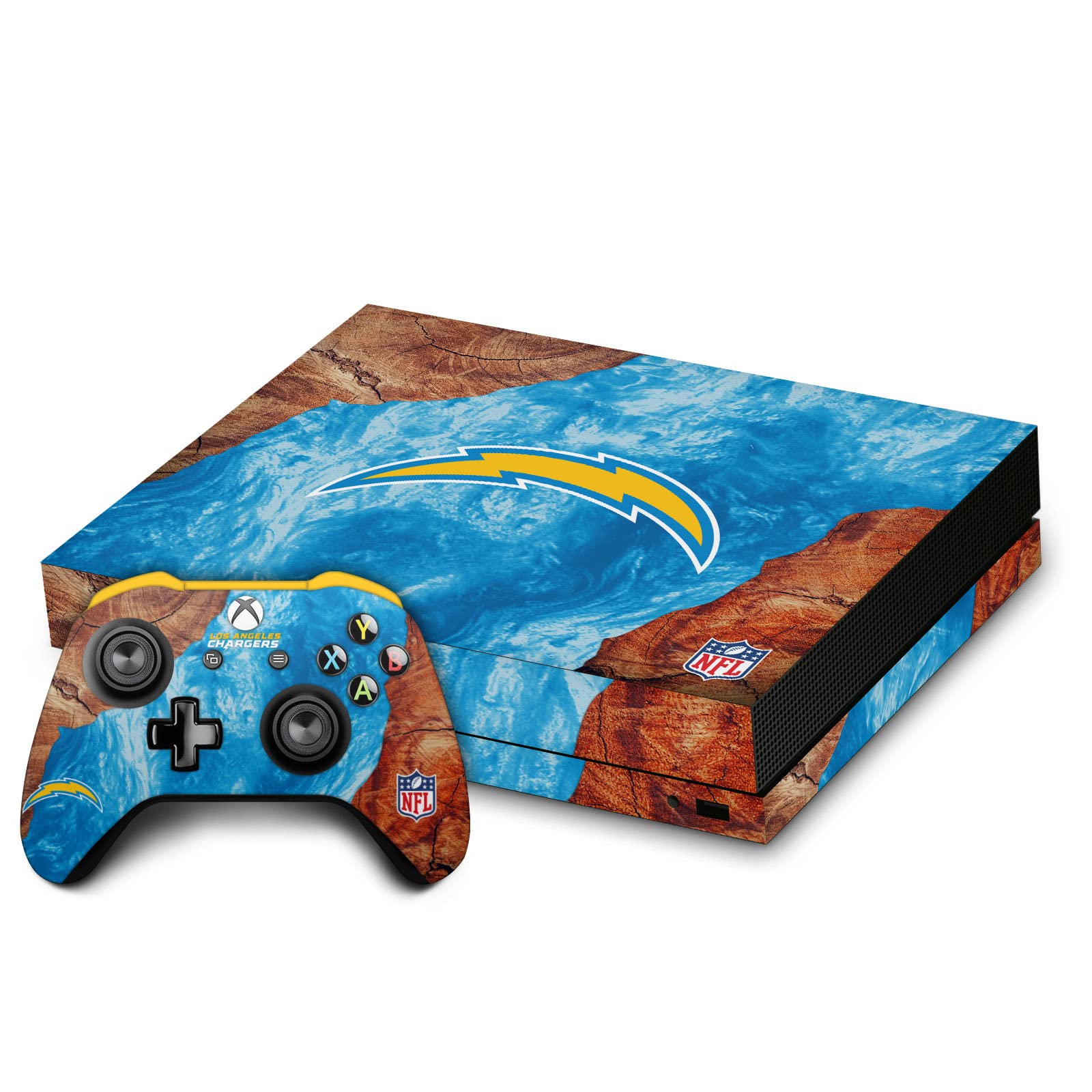 Head Case Designs sous Licence Officielle NFL Bois et résines Los Angeles Chargers Vinyle Autocollant De Jeu Peau Autocollant Couverture Compatible avec Xbox One X Console and Controller Bundle