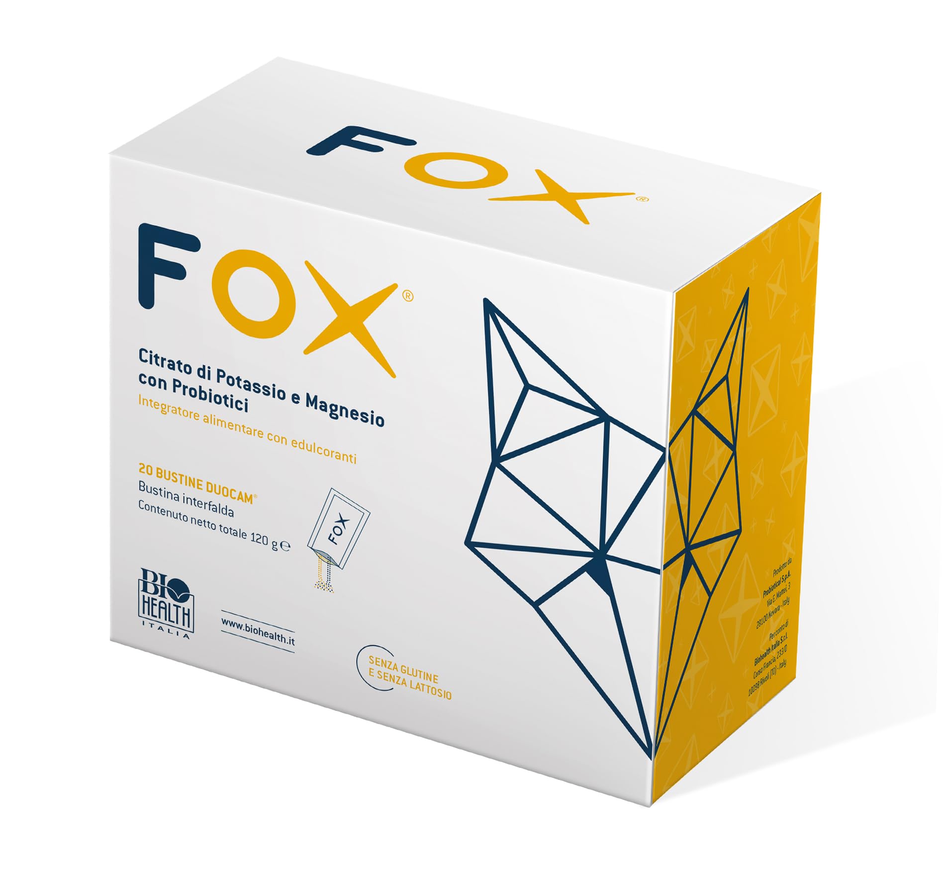 Fox® - Integratore a Base di Probiotici, Magnesio e Potassio Citrato per Equilibrio Flora Batterica - Integratori con Edulcoranti, 20 Bustine al Gusto Arancia, Lactose e Gluten Free, 6g