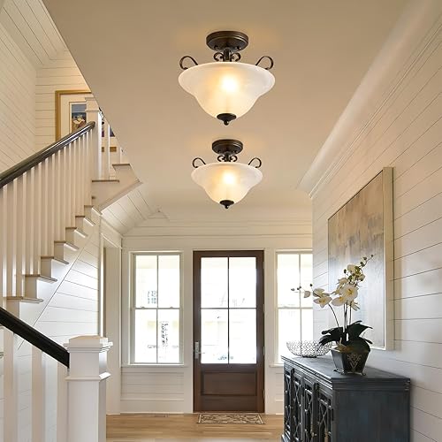 Miniatura 6 de Luvkczc Lámpara de techo semiempotrada, lámpara de techo de latón, lámpara de techo de mediados de siglo, moderna lámpara de cristal cerca del techo