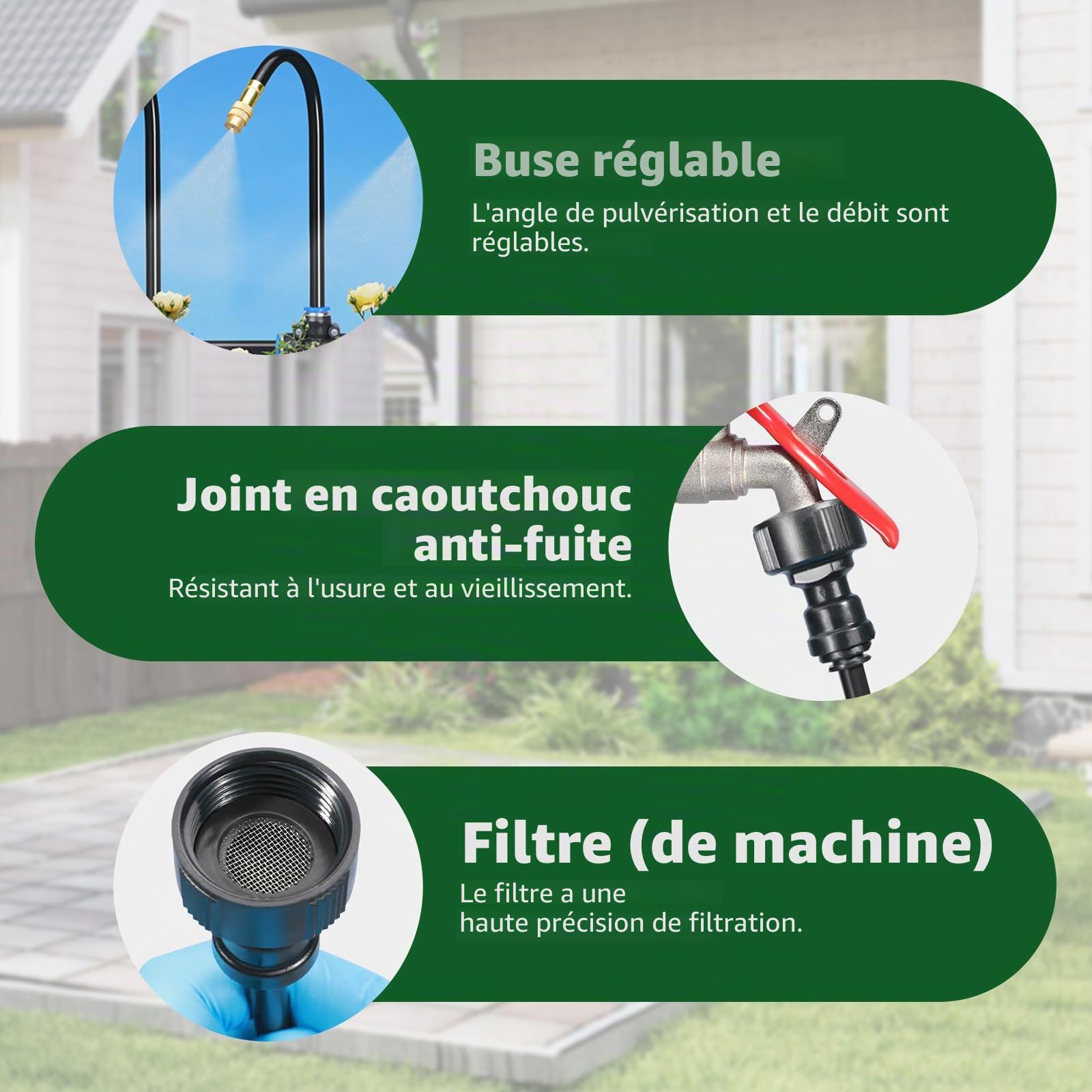 ACESOME Système d'irrigation de jardin, système d'irrigation automatique incurvé à 360°, tuyau d'irrigation, plate-bande surélevée pour jardin, pelouse, potager, ferme (20 m avec piquets)
