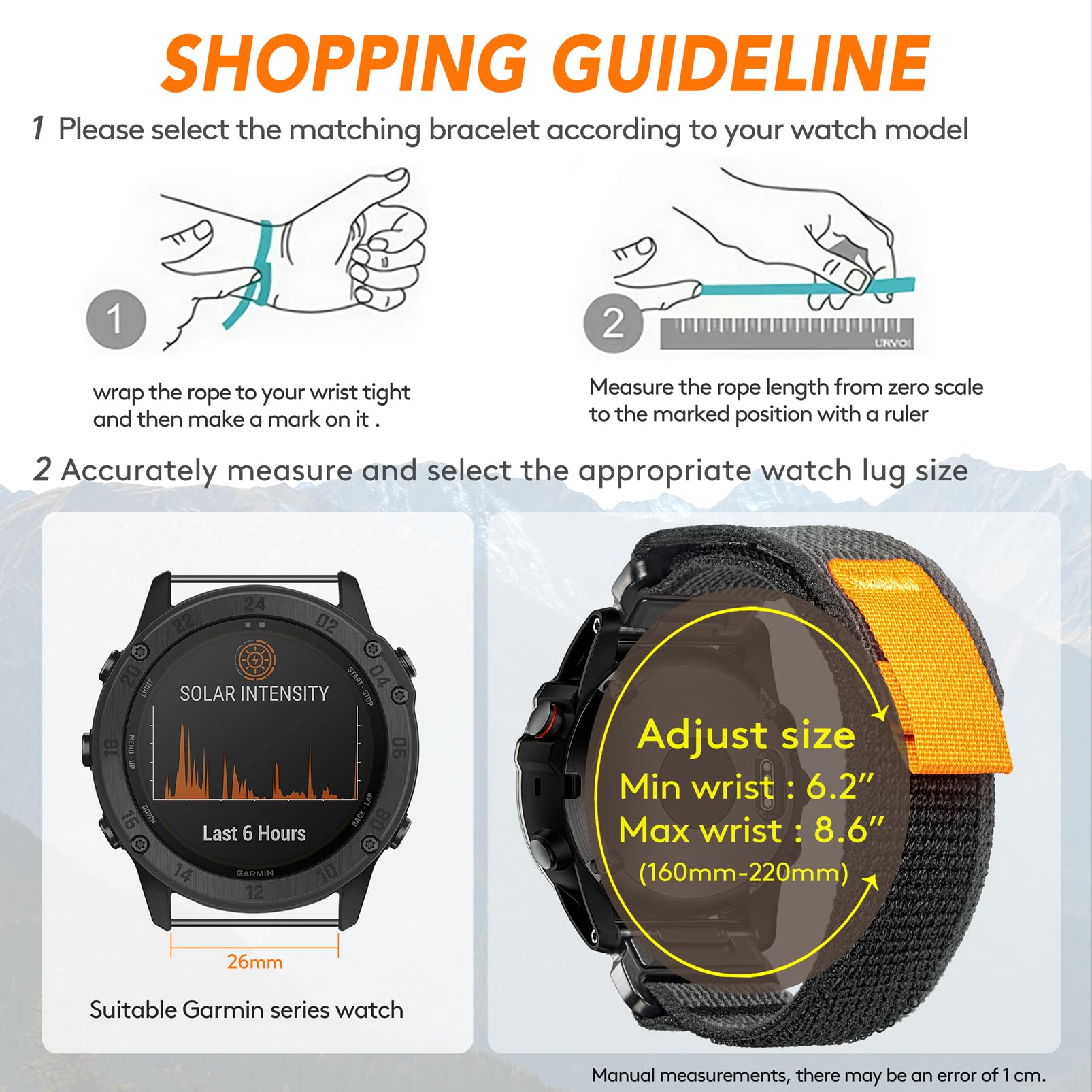 torbollo Bracelet de montre Compatible avec Garmin, tissé Bracelet de sport pour fēnix/Forerunner/Approach/MARQ/quatix/D2 série Bracelet de remplacement robuste pour hommes