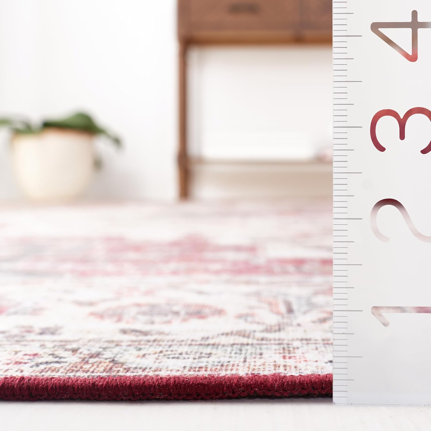 SAFAVIEH Washable Rug Tucson Collection - 3' Square, Beige Green & Rust, Slip Resistant & Easy to Clean, Ideal for Foyer, Entryway, Kitchen, Bedroom (TSN105C)