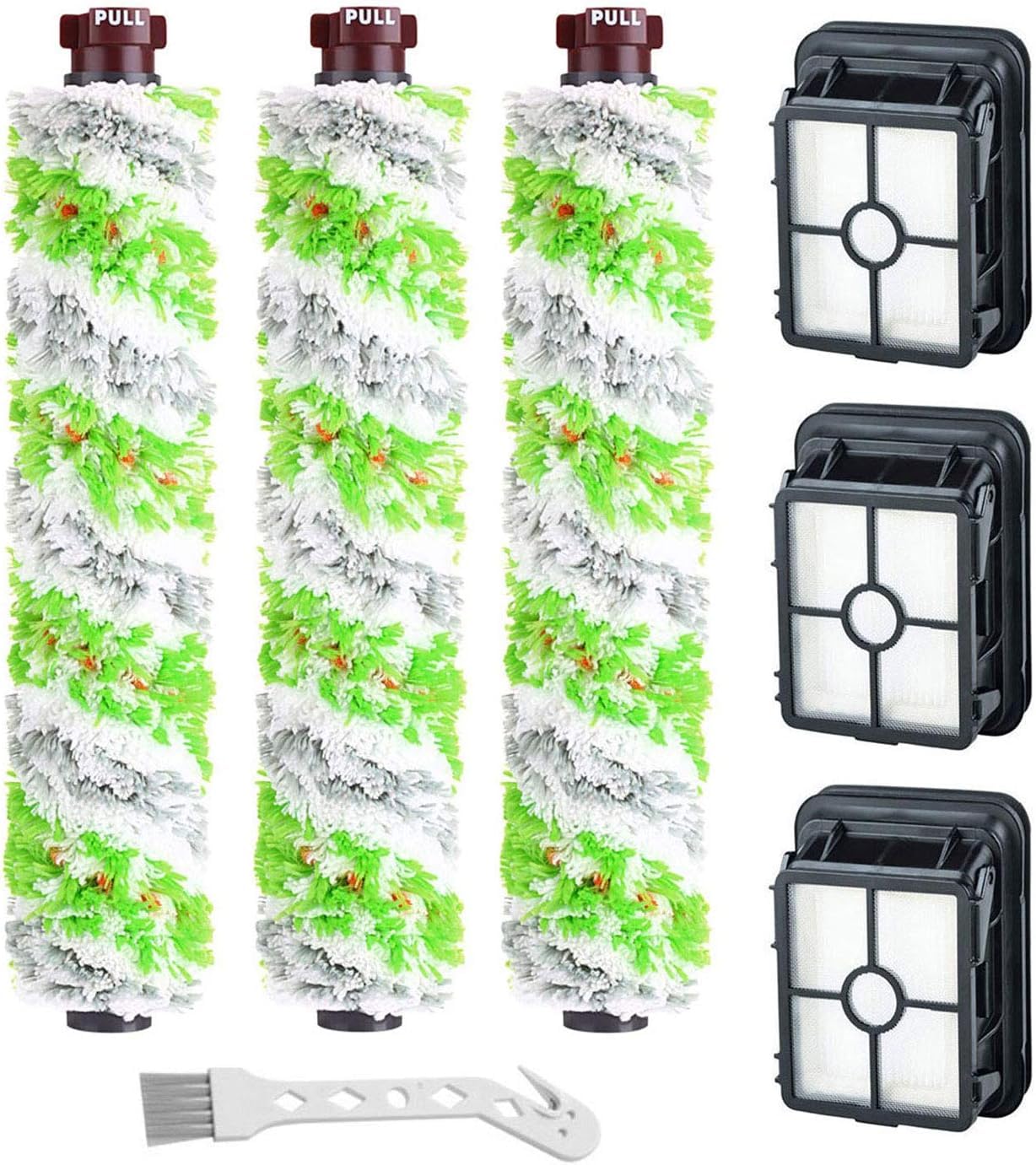 DrAer 3 Pack 2460 Multi-Surface Pet Pro Brush Rolls + 3 Pack 1866 Replacement Vacuum Filters for Bissell CrossWave Pet Pro 2306A, CrossWave 1785, Compare to Part 1613568, 161-3568, 1608684