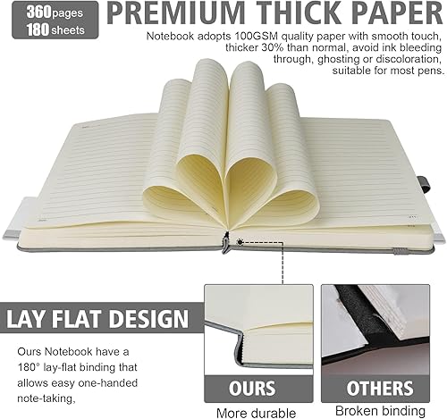 Miniatura 3 de Cuaderno rayado universitario, 360 páginas numeradas (con número de página), tamaño A5, papel rayado de 2.95 ozyd (100 gm), tapa dura de piel, 5.75