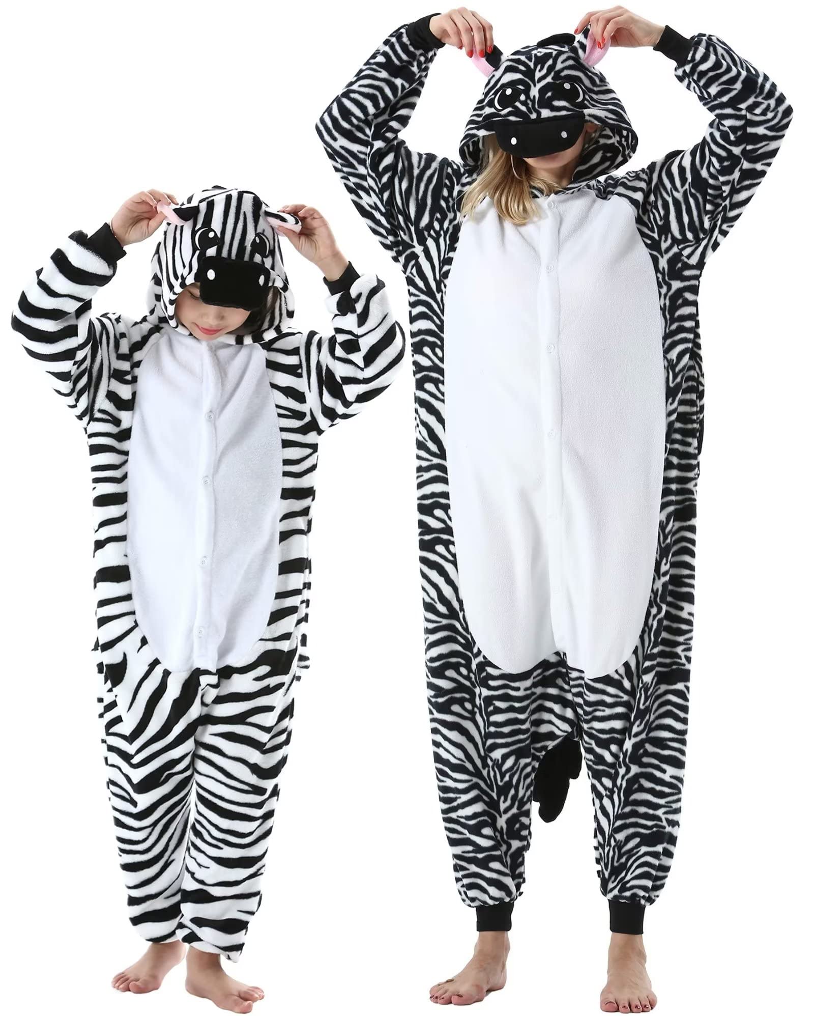 DarkCom Animal Onesie for Kids,Flannel Cosplay Zebra Halloween Costume Parent-Child Sleepwear for Girls Boys 12-13 Years