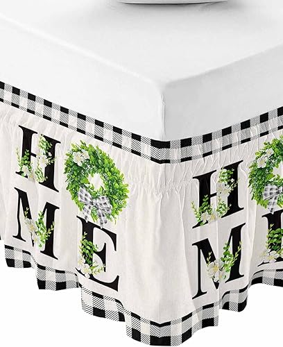 Miniatura 2 de Flower Leave Home - Falda de cama de tamaño King de 16 pulgadas de caída, ajustable y elástica, plisada, con volantes de polvo de lujo para cama