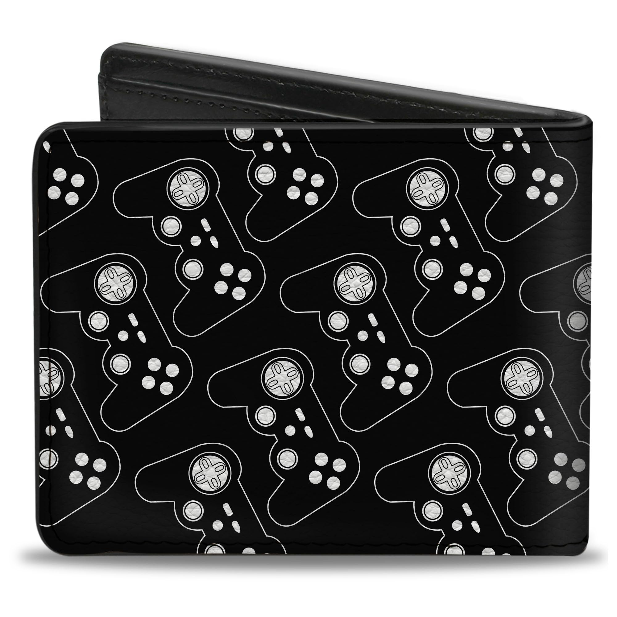 Buckle-Down Men's Wallet, Bifold, Gaming Controller Repeat Black White, Vegan Leather, 4.0