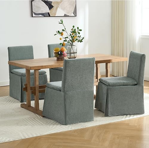 Miniatura 4 de Juego de 2 sillas de comedor cubiertas de granja, modernas sillas tapizadas para cocina y comedor, cómodas sillas laterales sin brazos con acento