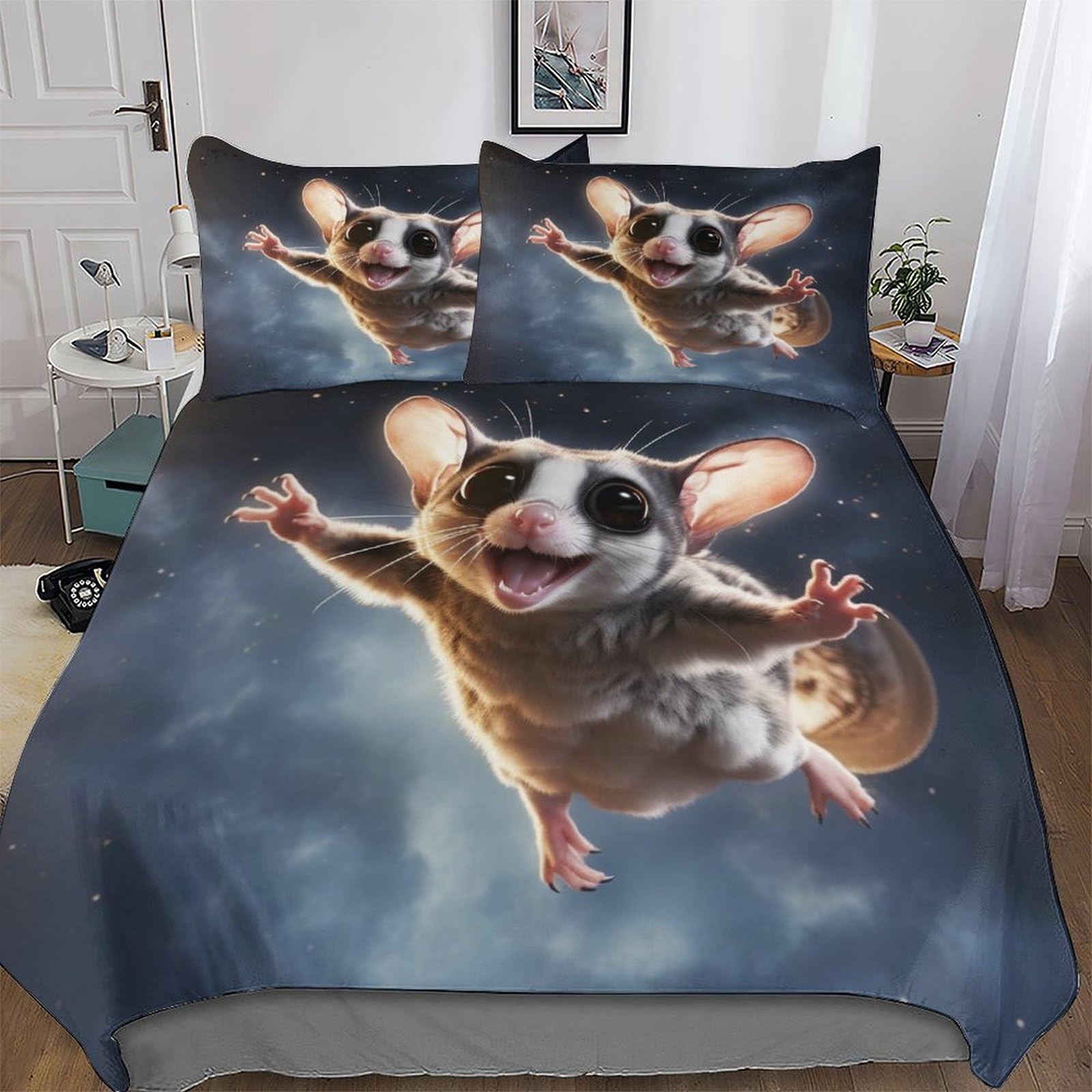 Pazzk Boys Animal Sugar Glider 3D Duvet Cover Set Microfiber Bedding Set Quilt Cover 3 Pieces With Zipper Closure And Pillowcases For Girls And Teenagers Comforter Cover Double (200X200cm)