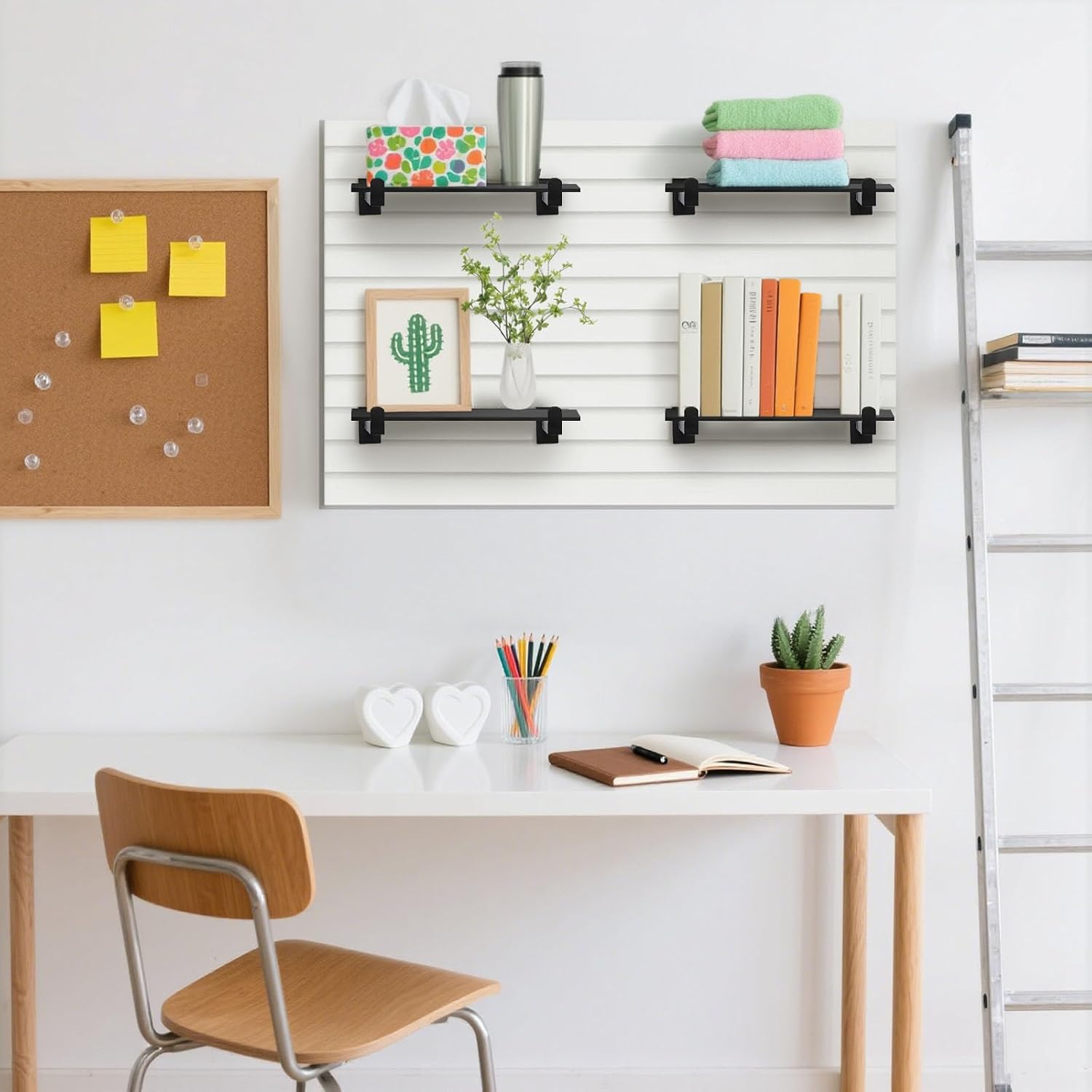 12 Pack Slatwall Shelf Bracket, 12 Inch Metal Slat Wall Hook, Black Heavy-Duty Floating Shelf Bracket, Slat Wall Accessories for Garage, Bathroom, Retail, Shop Display