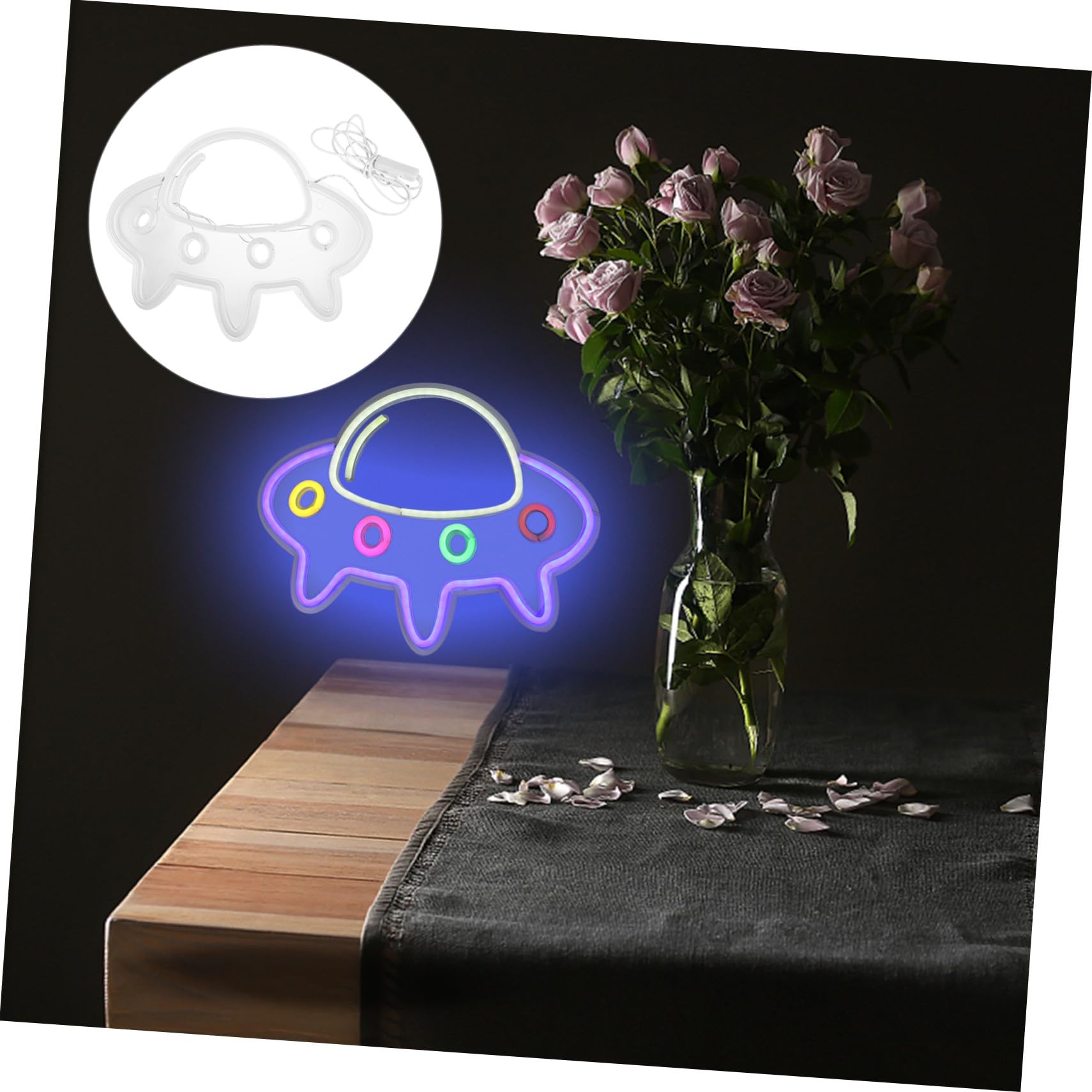 WOONEKY Lámpara LED de Neón con Forma de Nave Espacial Luz Decorativa para Interiores Ambiental USB Iluminación Portátil para Dormitorio y Salón