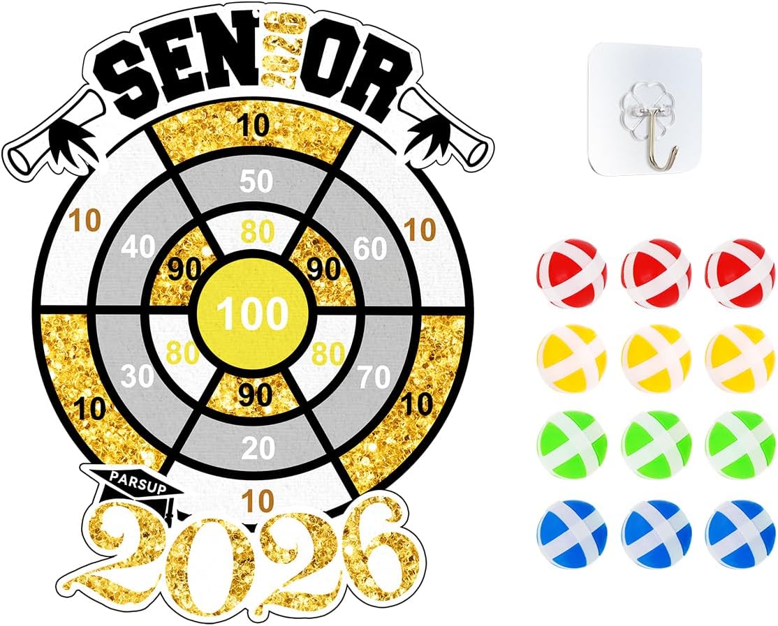 PARSUP Happy Graduation Dart Board Set with 12 Stick Balls, Hook, Class of 2026 Party Game, Gongrats Grad Party Supplies for Kids, Senior, High School Students