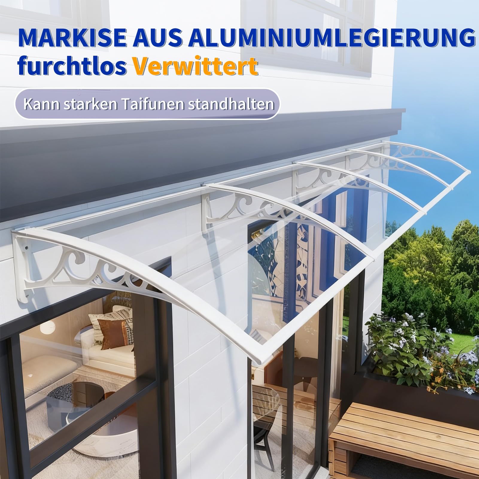 Haustürvordach Modern Design, Neutrale Farbe passt zu Jeder Fassade, Bietet Schatten und Lärmschutz, Mit Befestigungsmaterial für Einfache DIY-Installation（120x200cm）