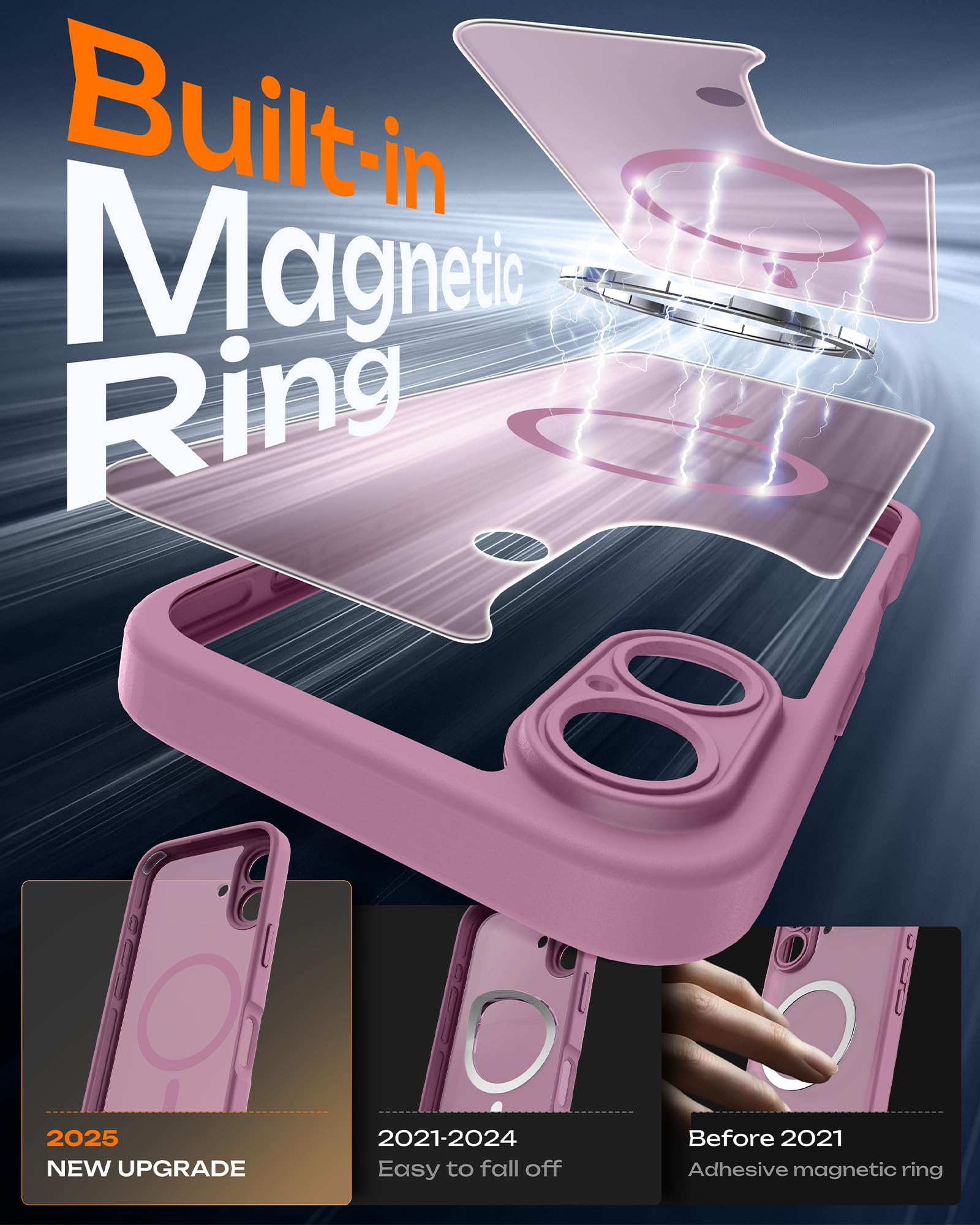 TOCOL Cover Magnetica per iPhone 16 6,1 Pollic, Compatibile con MagSafe, Protezione Fotocamera Integrata, Custodia Antiurto Traslucida Opaca, Lilla Viola