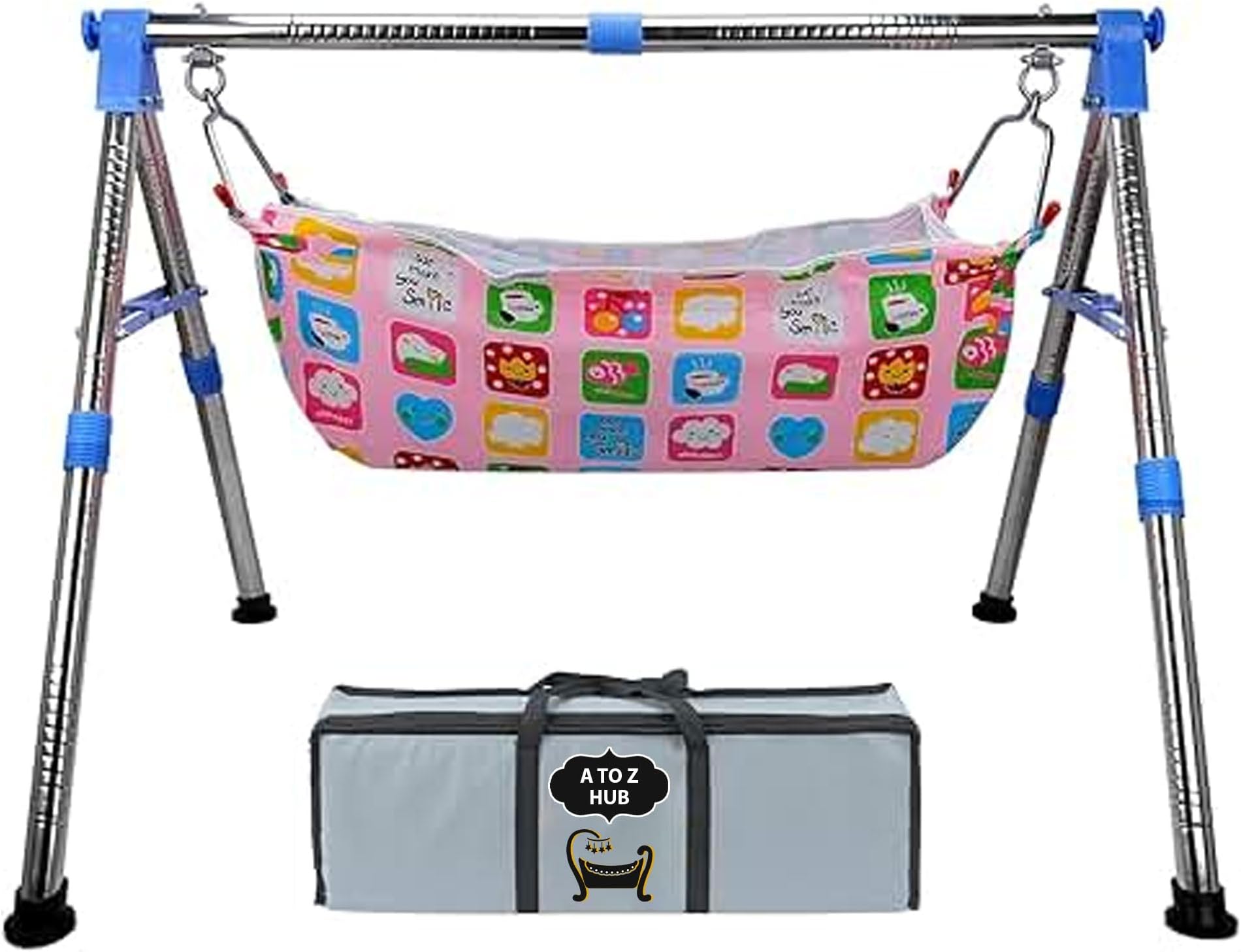 A TO Z HUB Boy's and Girl's Portable Folding ghodiyu, with Free Cotton Cloth. (Super Folding Nri (Blue))