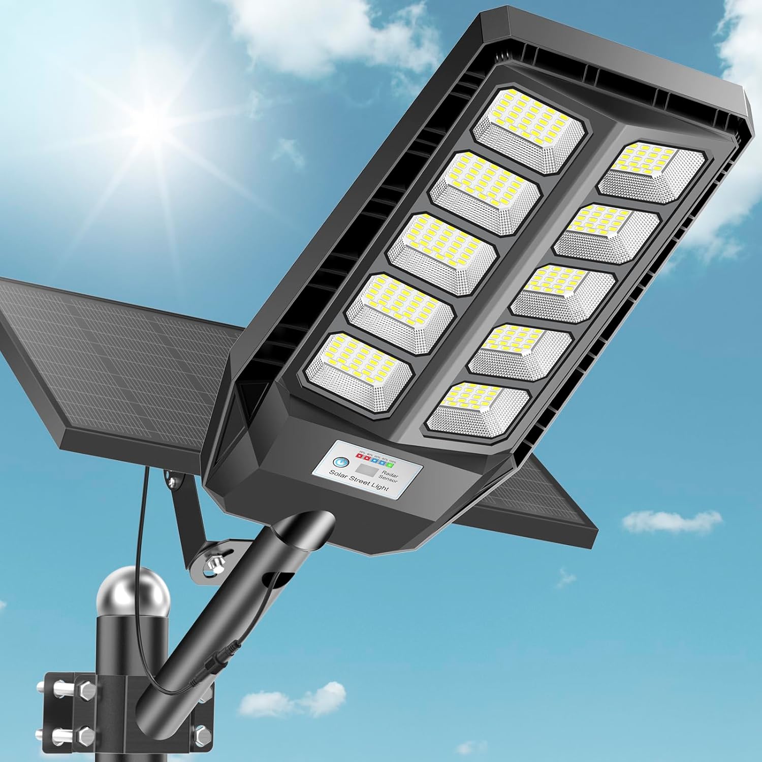 VOOJOY 8500W Solar Lights Outdoor Waterproof, 7000K Dusk to Dawn Solar Street Lights Outdoor Motion Sensor with Remote Control, LED Security Flood Light for Outside, Parking Lot, Yard, Garden, Garage