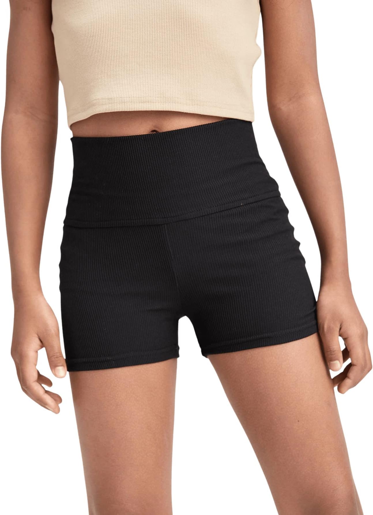 Girls Dance Shorts Breathable Rib Knit Sporty Running Biker Shorts