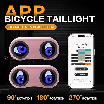 Demon Eyes Bike Tail Light APP Control Programmable Rear Bike Light, Multi-Mode Animation Display, USB Rechargeable LED Smart Devil Eye Bicycle Taillights for Night Riding