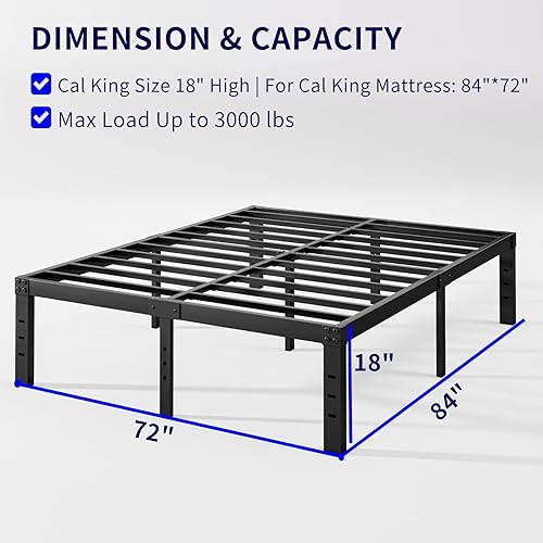 Miniatura 48 de Marco de cama Queen de 18 pulgadas de alto, no necesita somier, plataforma de metal resistente, tamaño Queen para personas pesadas, fácil montaje,
