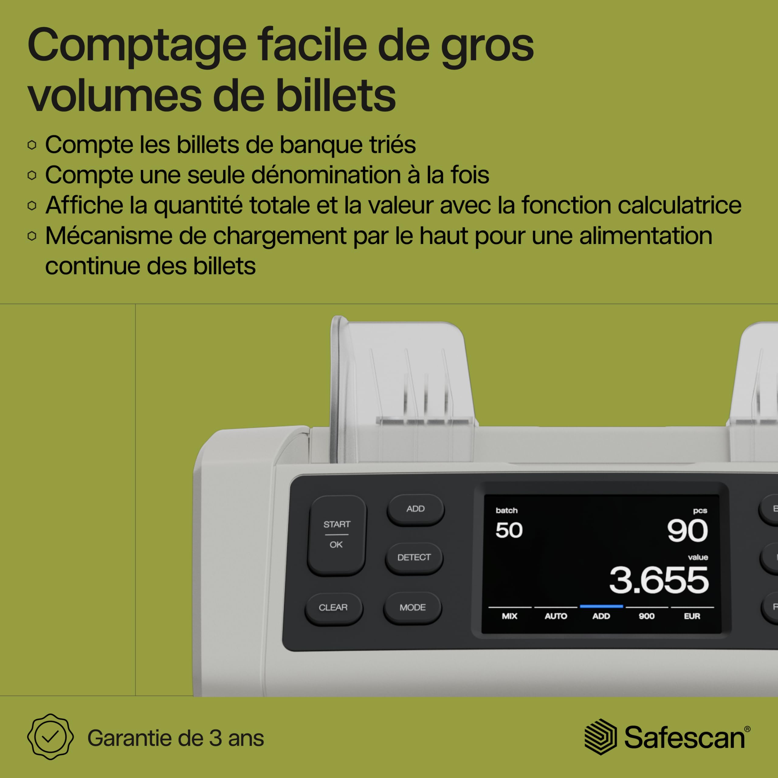 Safescan 2850 compteuse de billets qui compte les billets triés - Compteur de billets avec détection de faux billets sur 3 points - Machine à compter les billets triés de toutes les devises