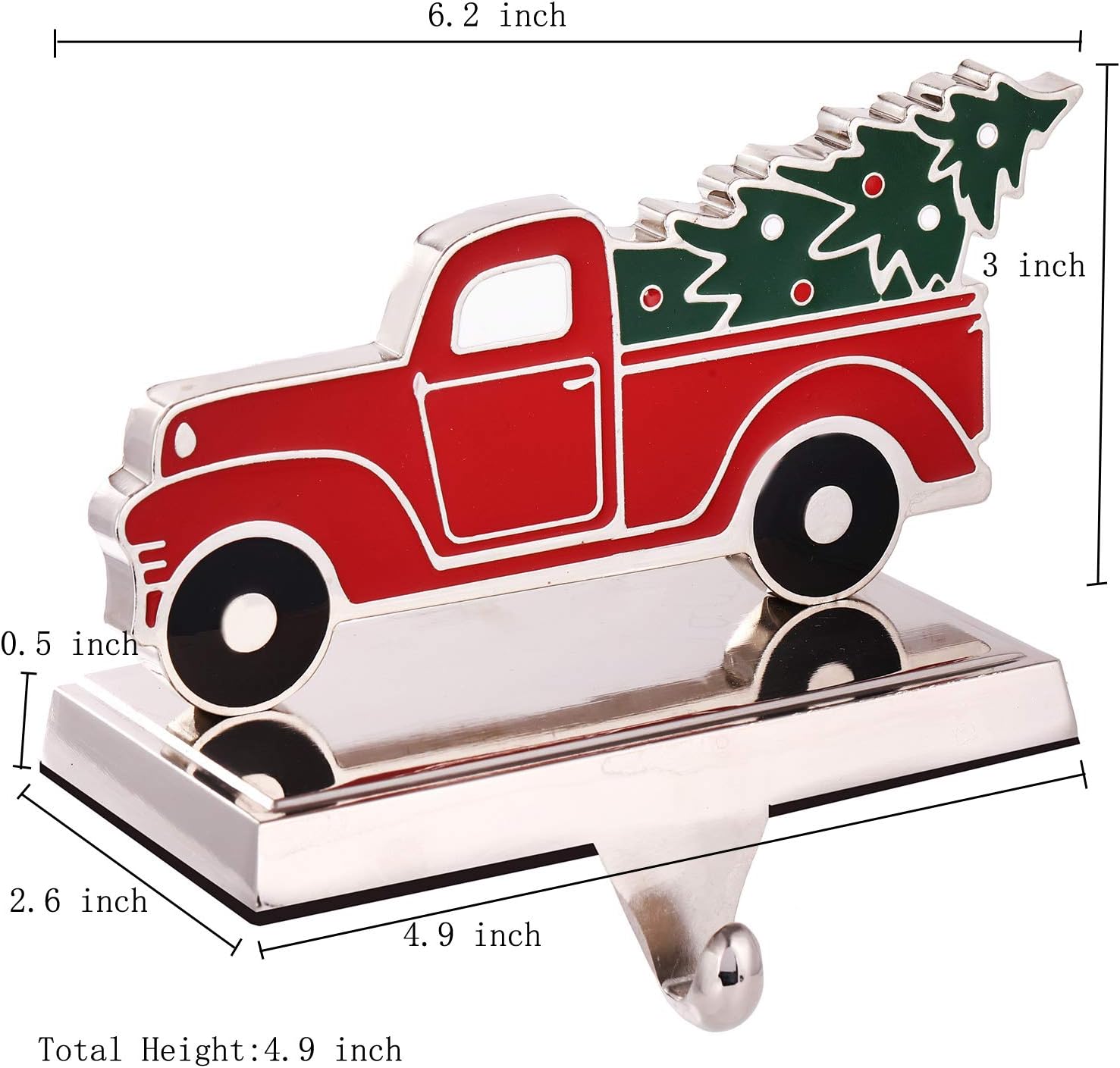 Set of 2 Christmas Stocking Holder for Mantel Christmas Decoration,Metal Red Truck with Christmas Tree Stocking Hangers for Fireplace Xmas Decoration Supplies (Truck)