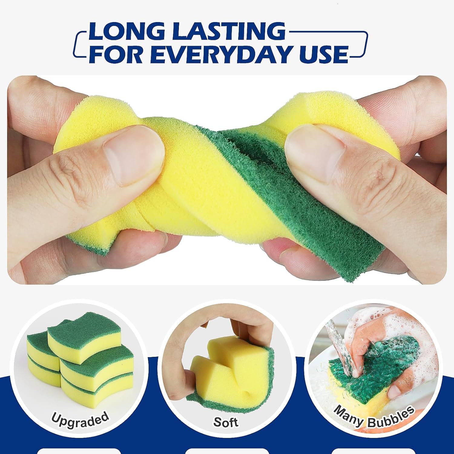 Yoken 24 Pack Kitchen Cleaning Sponges Non-Scratch Scrub Pads for Dishes, Heavy Duty Dual-Sided Sponges for Effortless Cleaning of Pots, Pans, and Surfaces