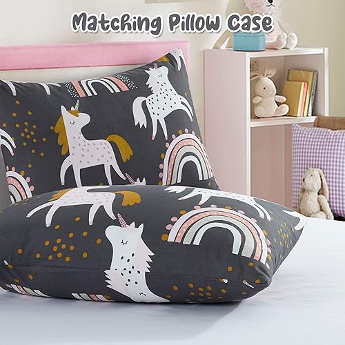 Miniatura 7 de HollyHOME Juego de edredón de 2 piezas tamaño individual para adolescentes y niñas, juego de ropa de cama de unicornio rosa y arcoíris, 66 x 86