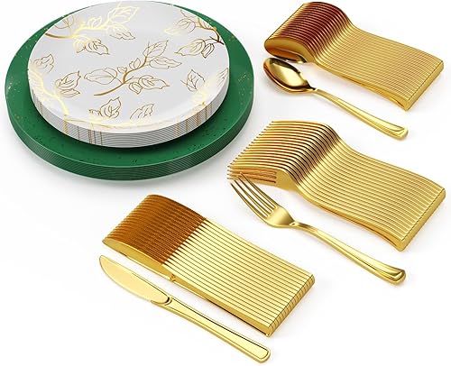 Miniatura 8 de Trendables Juego de vajilla desechable de 40 piezas, platos de Navidad, diseño navideño, juego de platos de plástico desechables incluye 20 platos