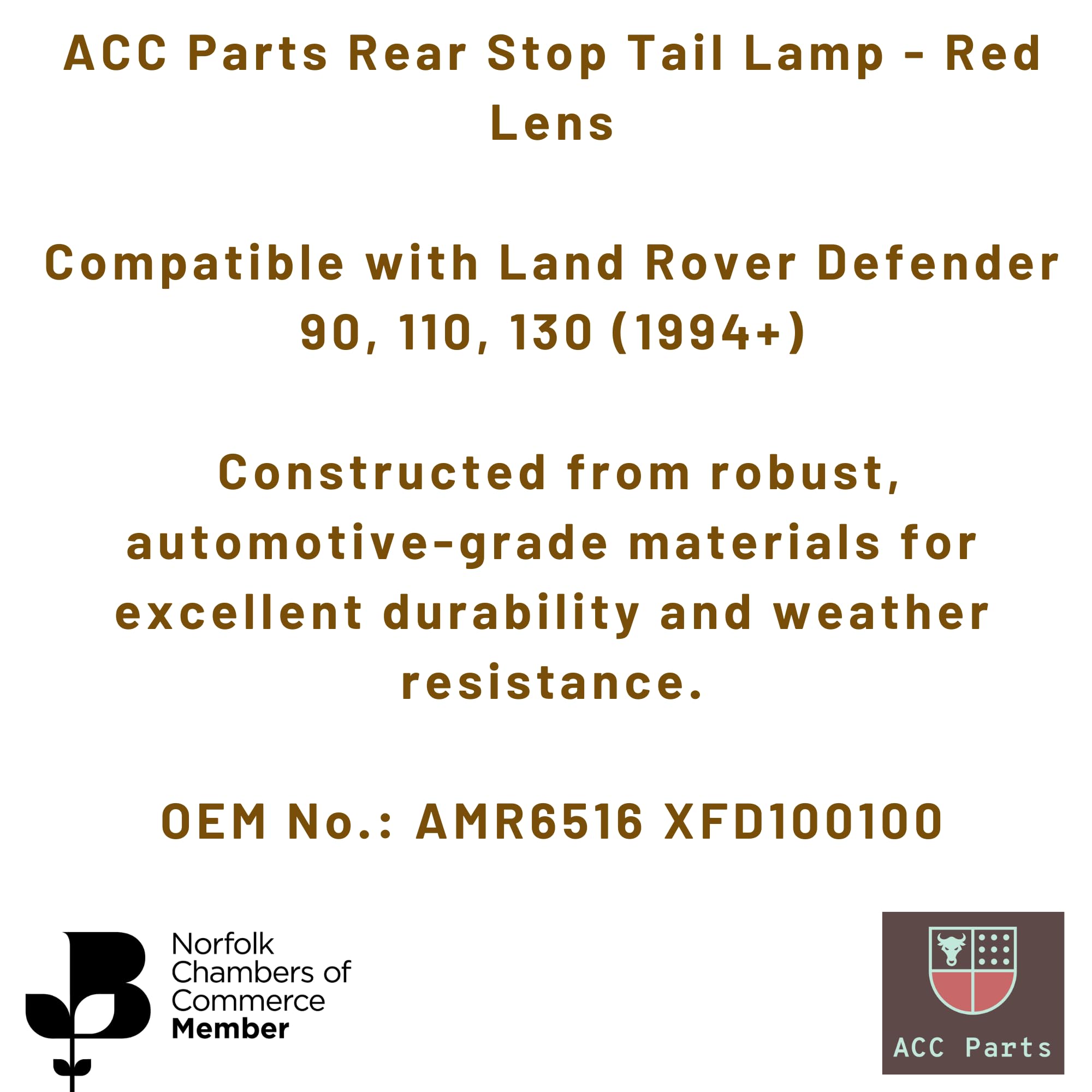 Lampada posteriore di freno compatibile con Land Rover Defender 90 110 130 (1994+) Telaio Nº MA940005+ - OEM AMR6516 XFD100100 - Lente rossa