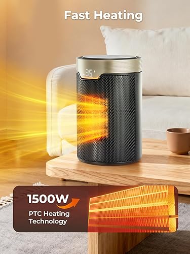 Miniatura 2 de FOHERE Calentador de espacio, calentadores eléctricos portátiles para uso en interiores con termostato, temporizador de 24 horas, función de apagado