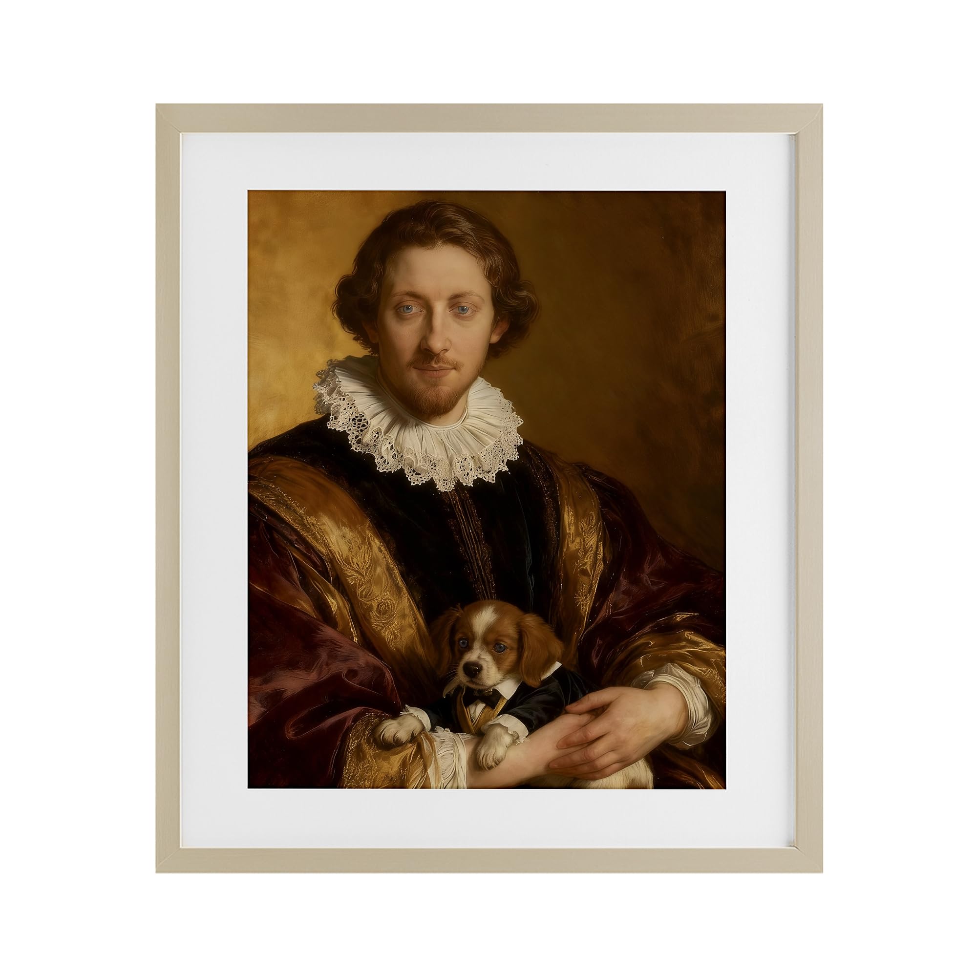 Stupell Industries Harvest Pine (Textured) 'Renaissance Noble With Loyal Companion'| Framed Print Under Glass