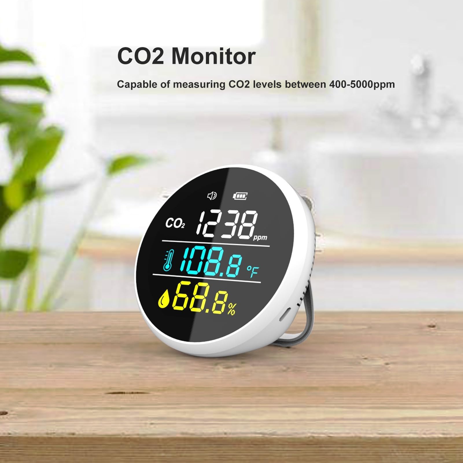 Moniteur CO2, Précis et Polyvalent, écran D'Affichage Clair Thermomètre et Hygromètre, Détection en Temps Réel, Grand Affichage, Alerte Vocale, Réveil