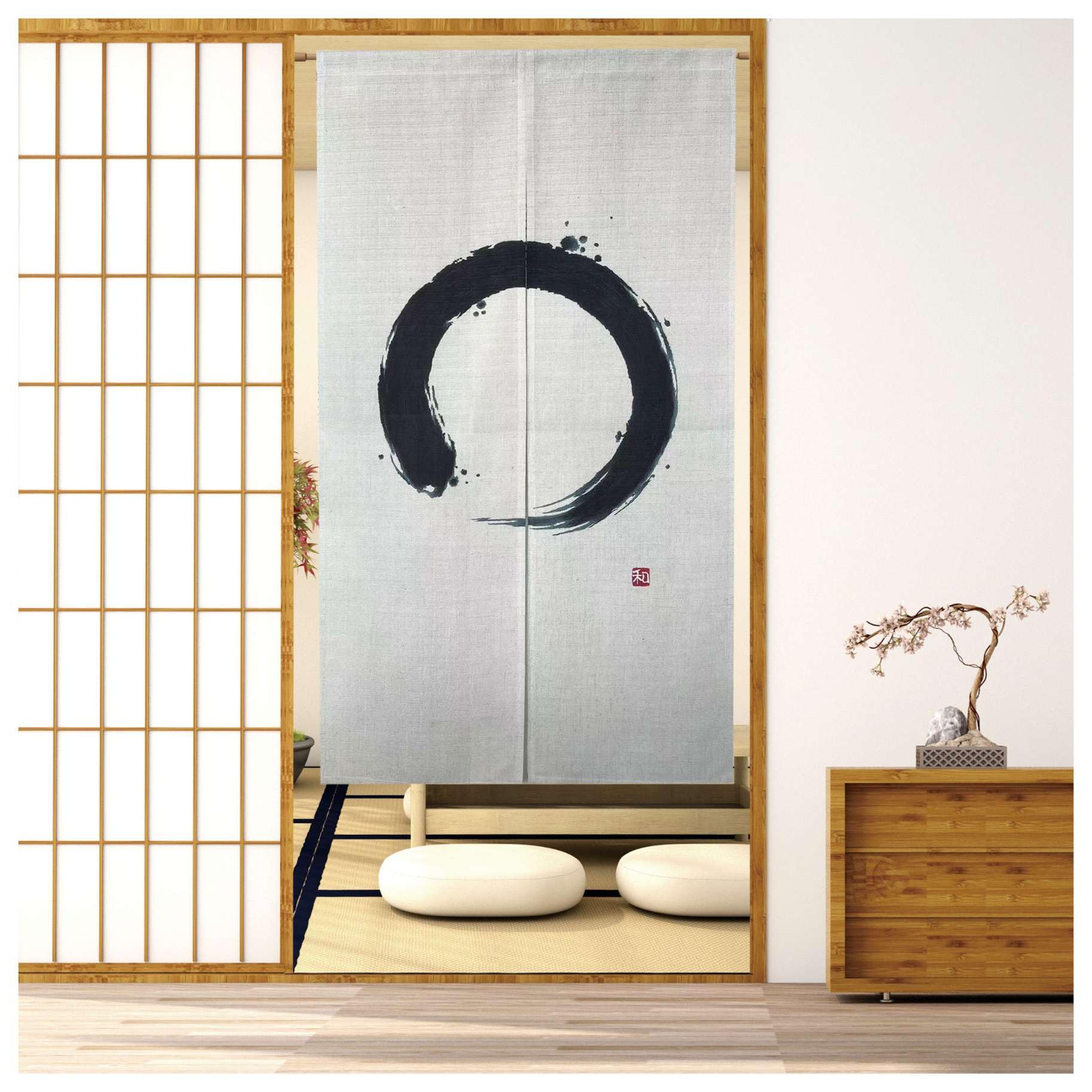 SAWABIYA Japanese Noren Moon Phase Gray Door Curtain 33.5x59in Polyester