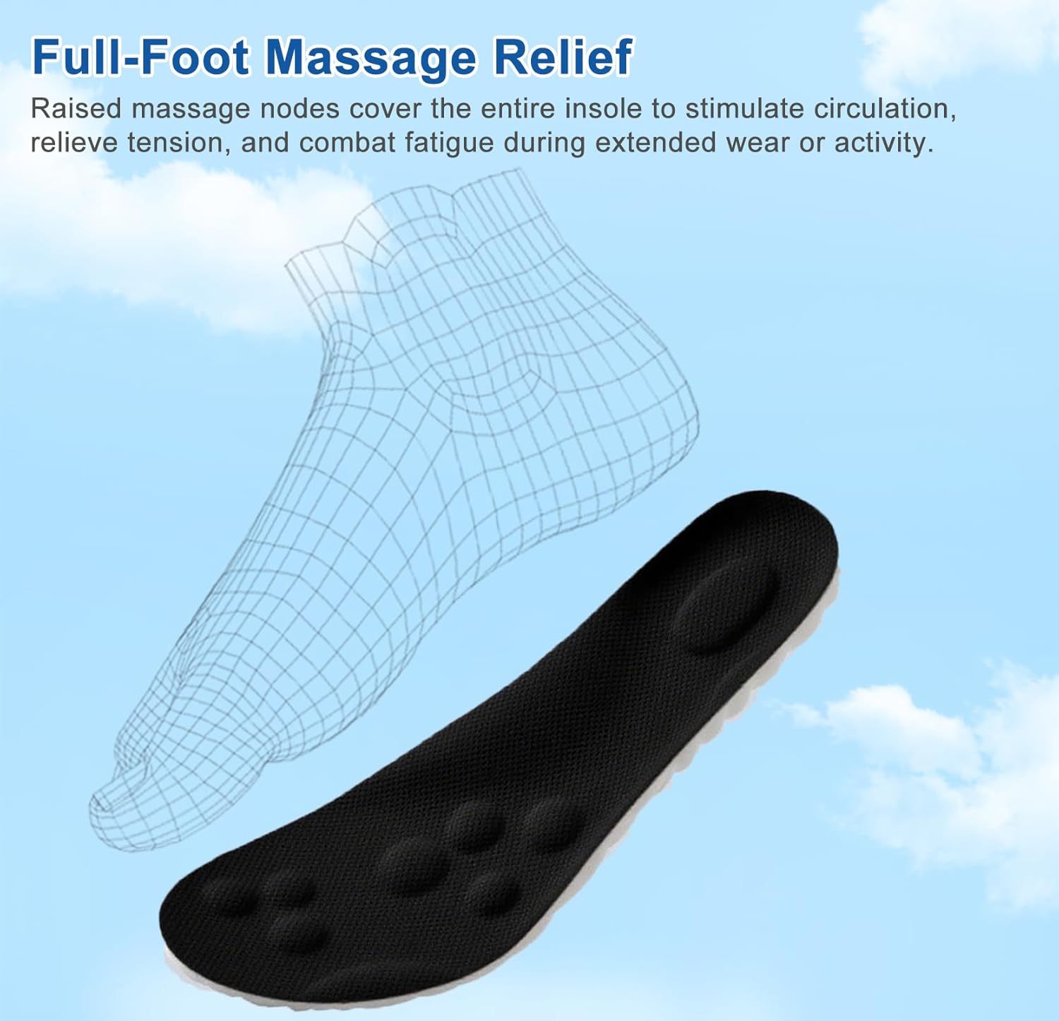 4D Cloud Insoles for Men Women, Memory Foam Boot Insoles, Comfortable and Breathable Massage Cushion Shoe Inserts with Arch Support, Trim to Fit All Shoe Types(2Pair-Black, Men 10-11/Women 12-13) - Image 7