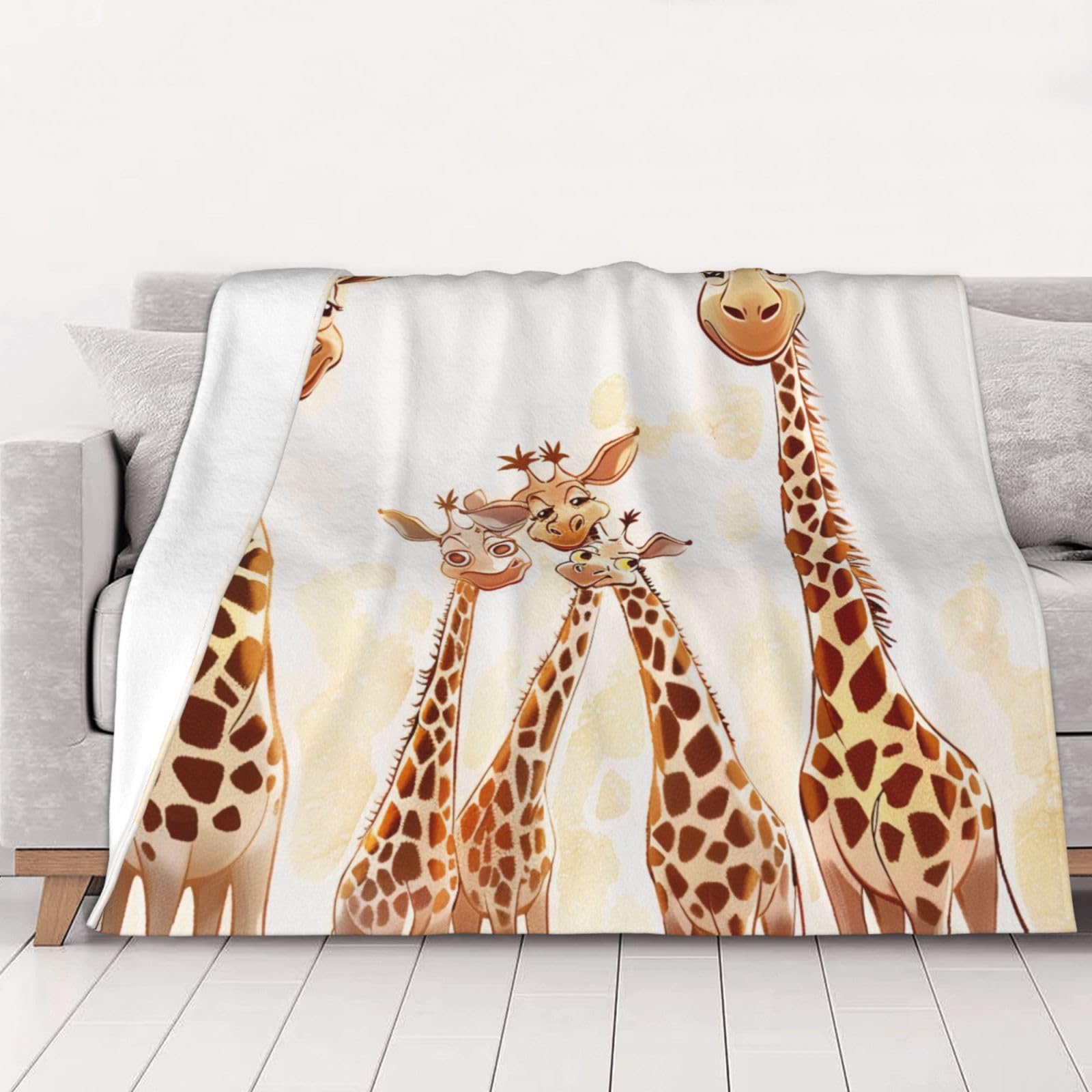 AUBKFELD Cute Cartoon Funny Giraffes Printed Flannel Blanket 200x150 CM, Soft & Warm Throw Blanket for Sofa/Couch/Bed/Car, Gifts for Audlts Women Men