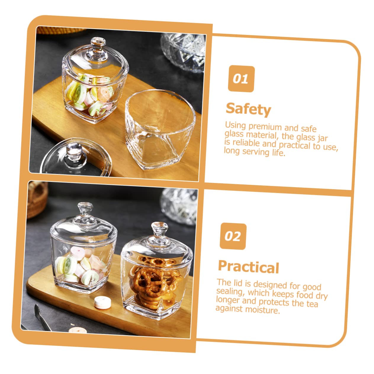 2 Stück Glasgefäße mit Deckel 260ml Klarglasbehälter zum Aufbewahren von Snacks und Keksen Schützt vor Feuchtigkeit und Hält Lebensmittel Trocken