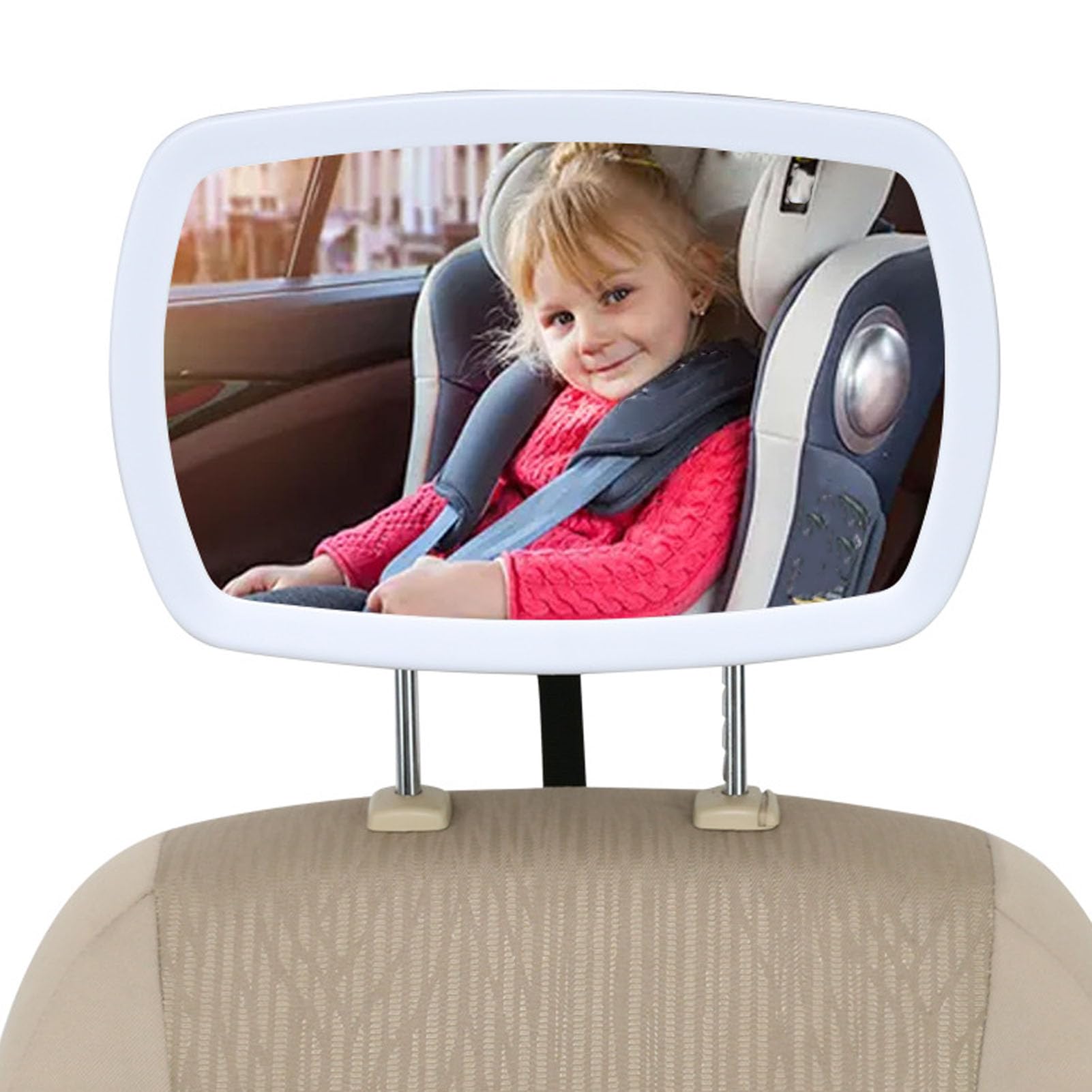 Espejo para Bebé en Coche, Gran Angular Ajustable con Luz Nocturna LED,