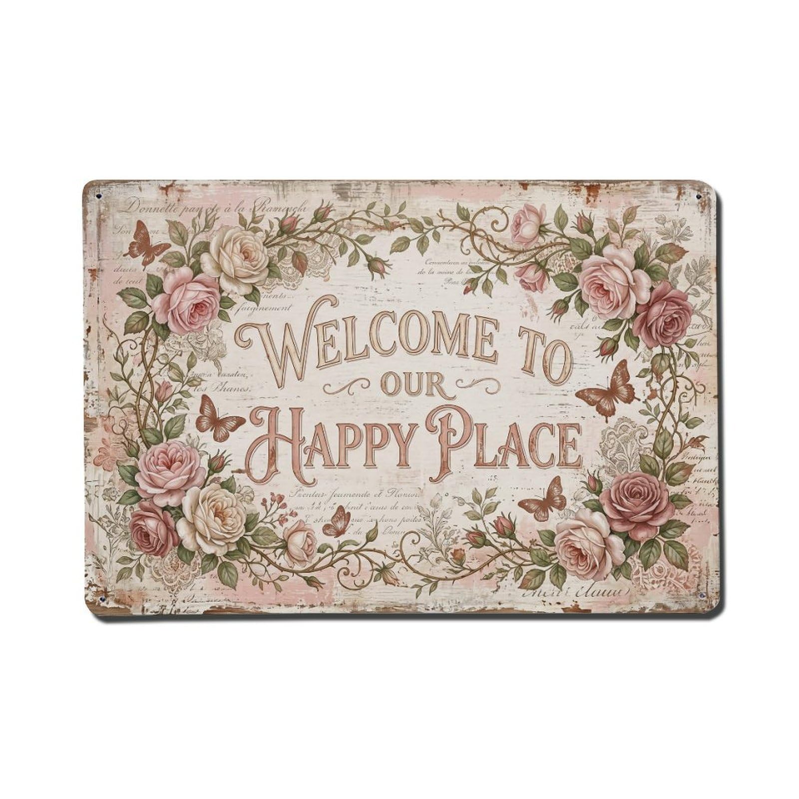 Welcome Shabby Chic Porch Vintage Metal Tin Sign Plaque Wall Decor for Cafe, Club, Garden Metal Poster 8x12Inch