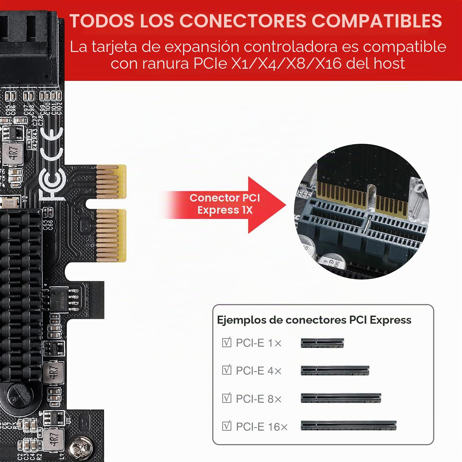 Tarjeta PCIe SATA de 8 Puertos, Tarjeta de Expansión con Controlador SATA 3.0 6Gbps - Booteable como Disco Duro del Sistema | Card Expansión de Disco Duro PCI Express 1x