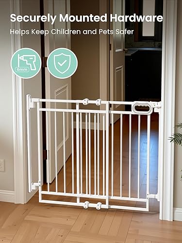 Miniatura 6 de Grownsy Puerta de bebé para escaleras, sin barra inferior, ancho ajustable de 29.8 a 43.5 pulgadas para niños y mascotas, puerta para perros con