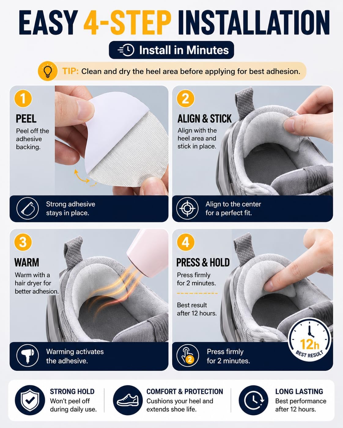Microfiber Shoe Heel Repair Patch, Toe Hole Repair, Wear Protection | Self-Adhesive,Comfort Against Friction,Trim to Custom Fit,Works on Most Footwear