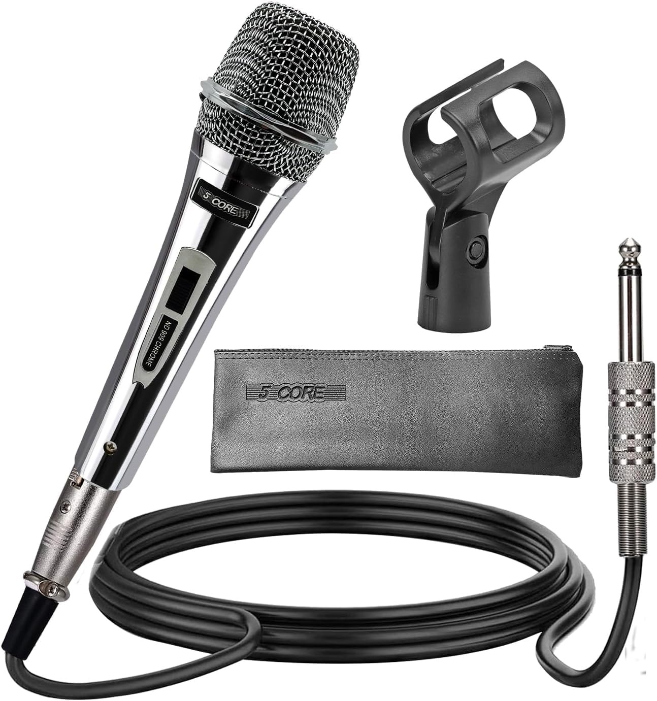 5 CORE Professional Dynamic Vocal Microphone Neodymium Cardioid Unidirectional Handheld Mic for Singing Karaoke Steel Mesh Grille Metal Body with ON Off Switch + 16ft Detachable Cable + Clip + Bag