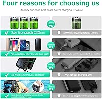 Vista 3 de Solar Charger Power Bank 63200mAh, Portable Charger with Dual Outputs & Dual Inputs 4 LEDs Flashlight, Hand Crank Power Bank Fast Charging Battery