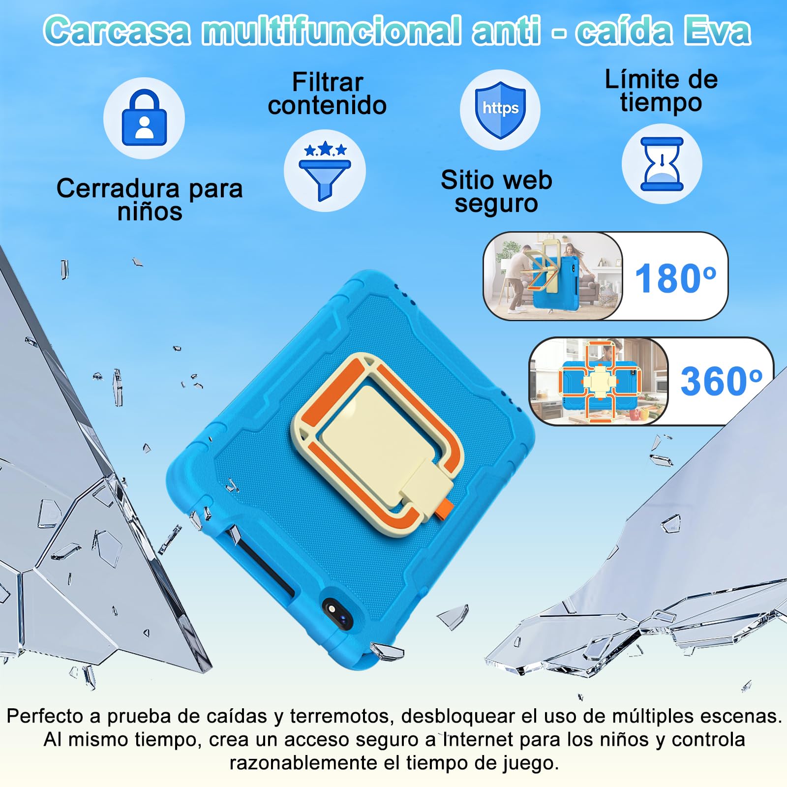 Tablet 10 Pulgadas Android 15 Gemini AI 30+128GB Octa-Core GPS WiFi 6 Widevine L1 8000mAh Control Parental Azul