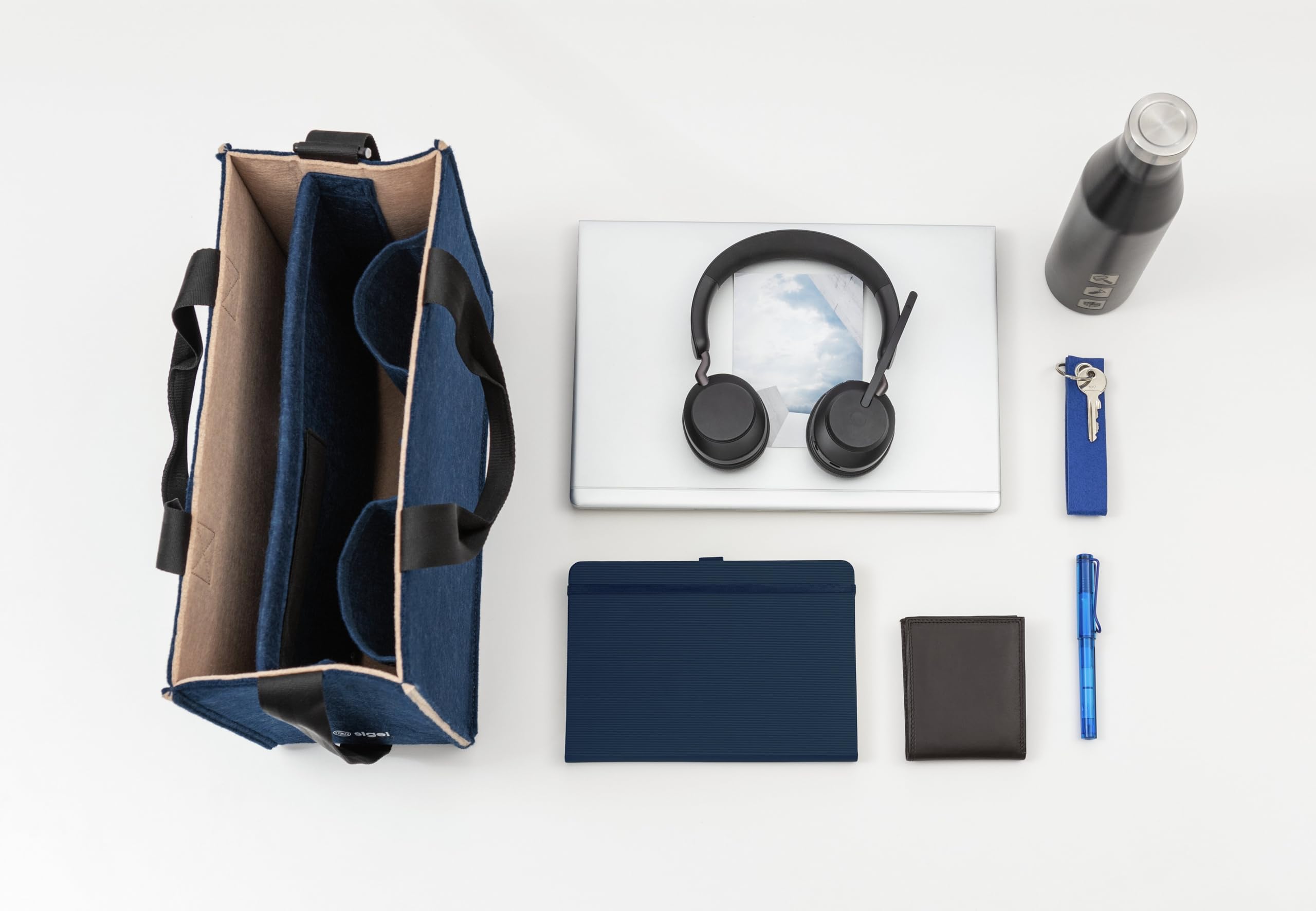 Sigel BA420 Desk Sharing Bag Classic, organizer do mobilnej pracy, absolutnie bezpieczne ustawienie: na laptopa i dokumenty, filc syntetyczny, niebiesko-beżowy, średni 36 x 15 x 28 cm