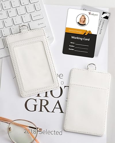 Miniatura 150 de Teskyer - Soporte para tarjetas de identificación con cordón, soporte de cuero para tarjetas de identificación, portatarjetas con cordón, vertical