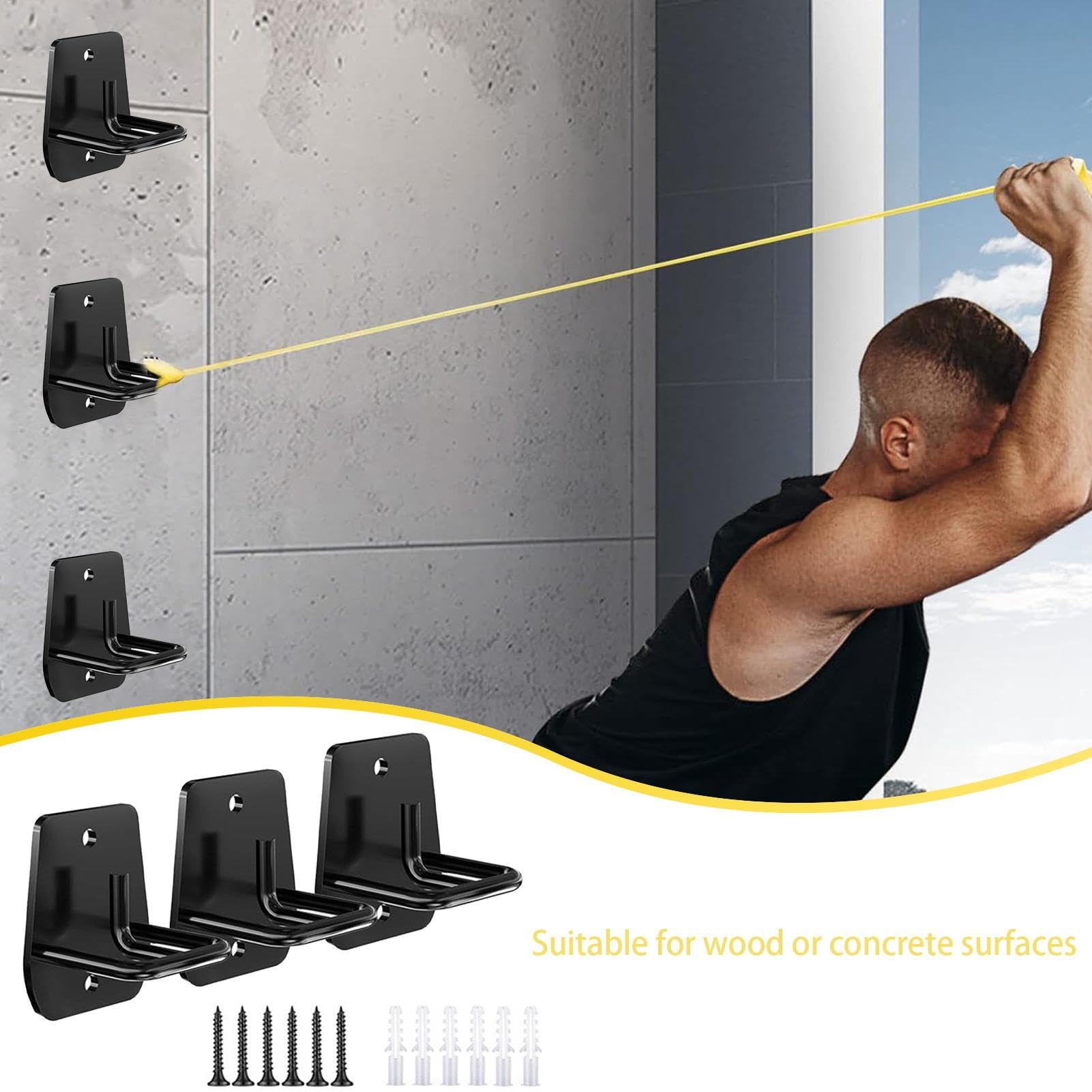 Haken für Widerstandsbänder, Widerstandsband-Wandhalterung | Platzsparende Trainingshaken - 3 x L-förmige Öffnungs-Design-Fitness-Haken für Übungen, Türband-Widerstandstraining